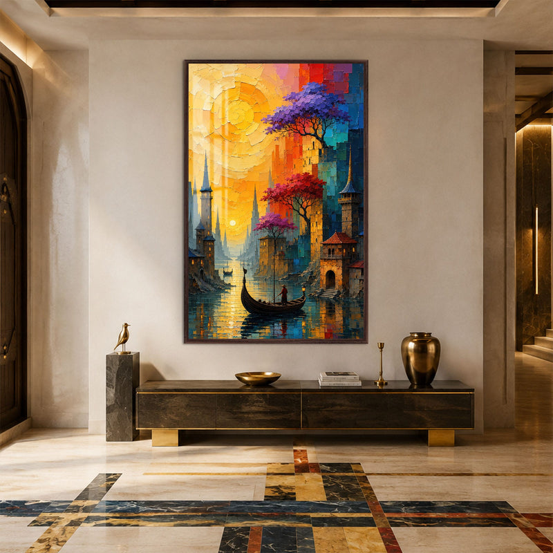 Artronauts Glass Print 12x18 cm | 4.7"x7.1" / Walnut Golden Canal City Glass Wall Art