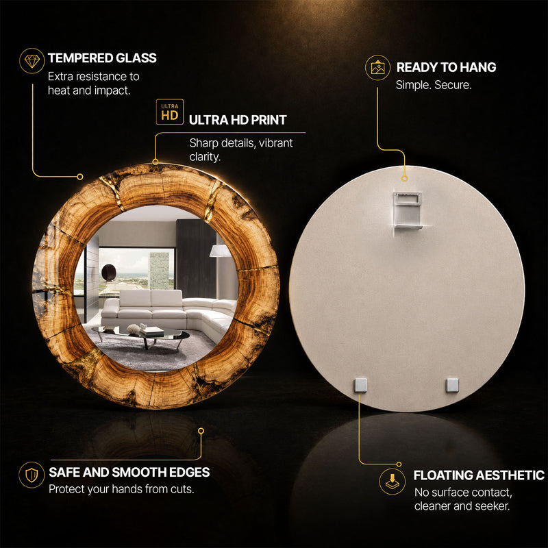 Golden Timber Rings — tempered glass, ultra HD print, ready to hang