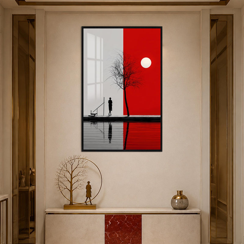 Artronauts Glass Print 12x18 cm | 4.7"x7.1" / Black Divided Red Landscape Glass Wall Art