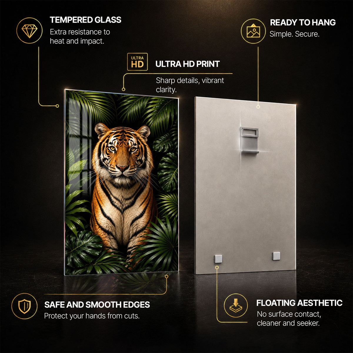 Majestic Big Cat — tempered glass, ultra HD print, ready to hang
