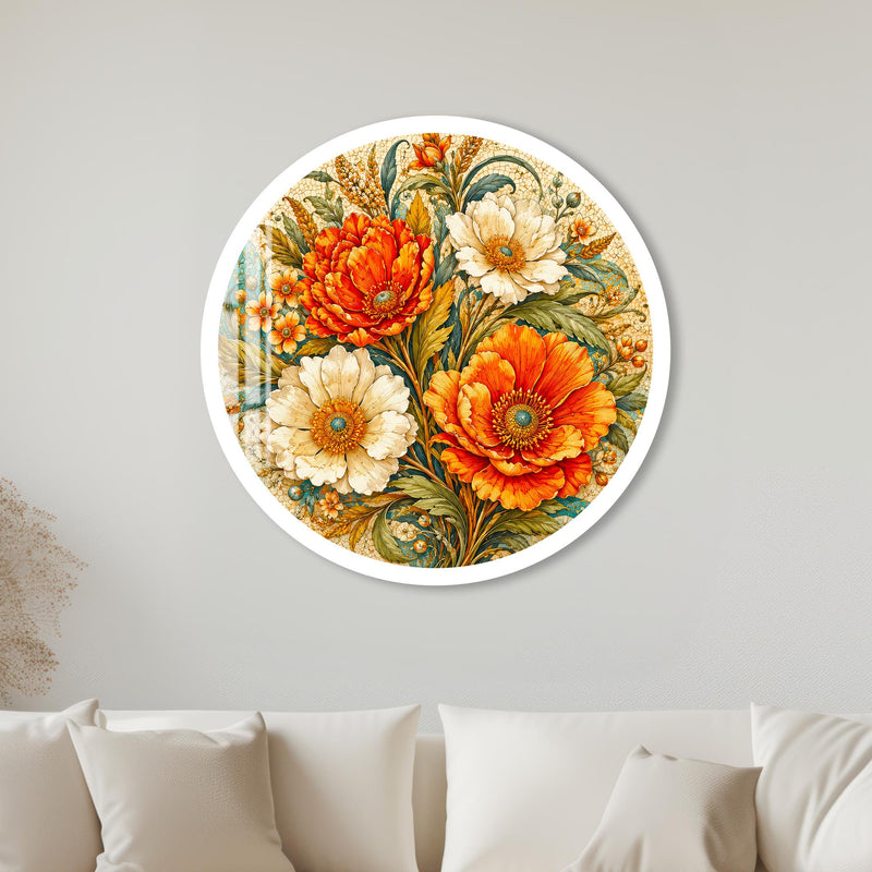 Vintage Poppy Bouquet with white frame