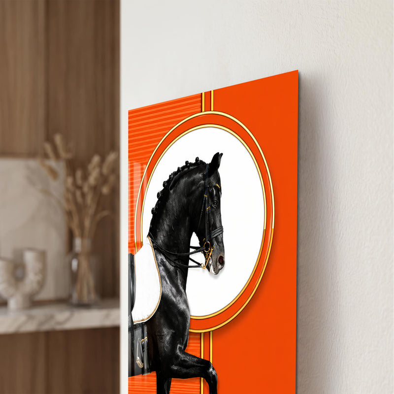 Black Horse in Orange close-up angled detail