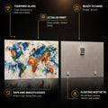 Painted World Map — tempered glass, ultra HD print, ready to hang