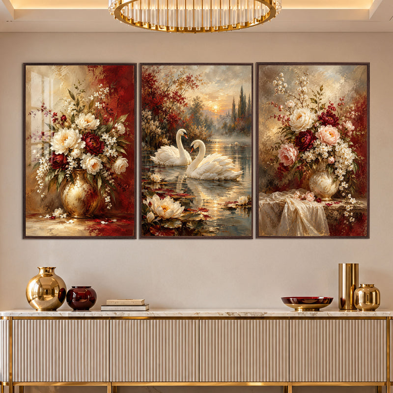 Swan And Blossom with walnut frame
