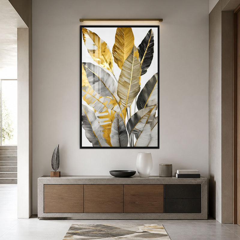 Gilded Tropical Leaves with black frame