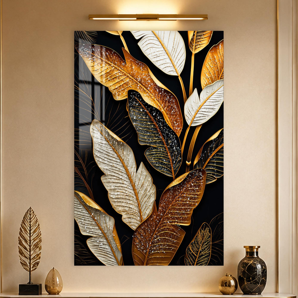 Artronauts Glass Print Gilded Tropical Leaves Glass Wall Art