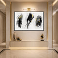 Artronauts Glass Print 18x12 cm | 7.1"x4.7" / Black Ink and Gold Strokes Glass Wall Art