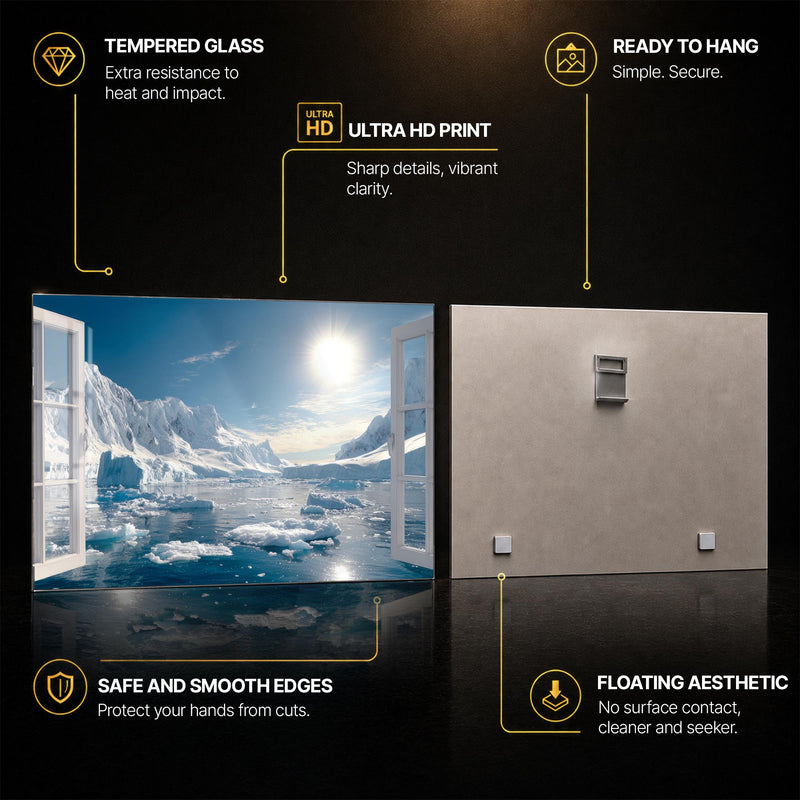 Arctic Window Vista — tempered glass, ultra HD print, ready to hang