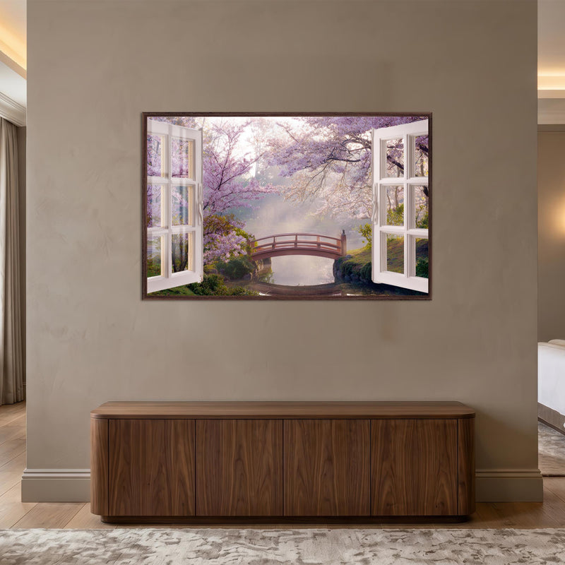 Cherry Blossom Window with walnut frame