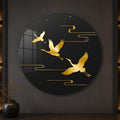 Golden Crane Flight — tempered glass, ultra HD print, ready to hang