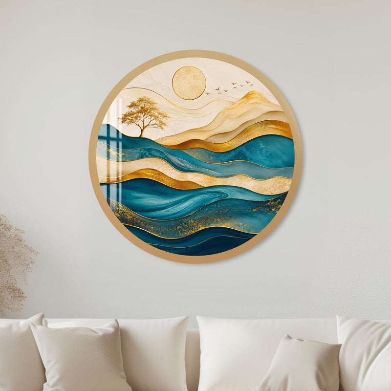 Gilded Teal Horizon with gold frame