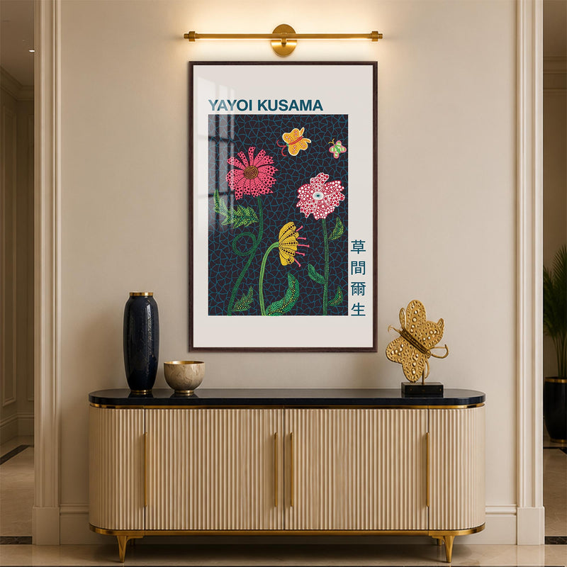 Dotted Garden Blooms with walnut frame