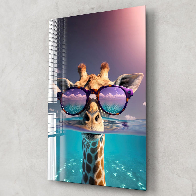 Artronauts Glass Print Giraffe on Holiday