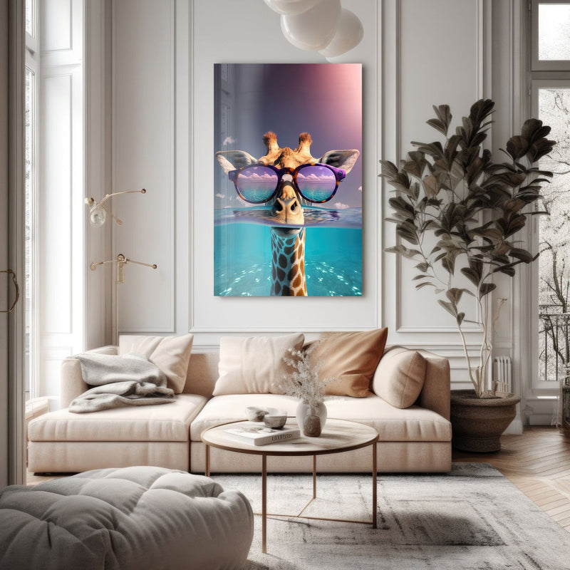 Artronauts Glass Print Giraffe on Holiday