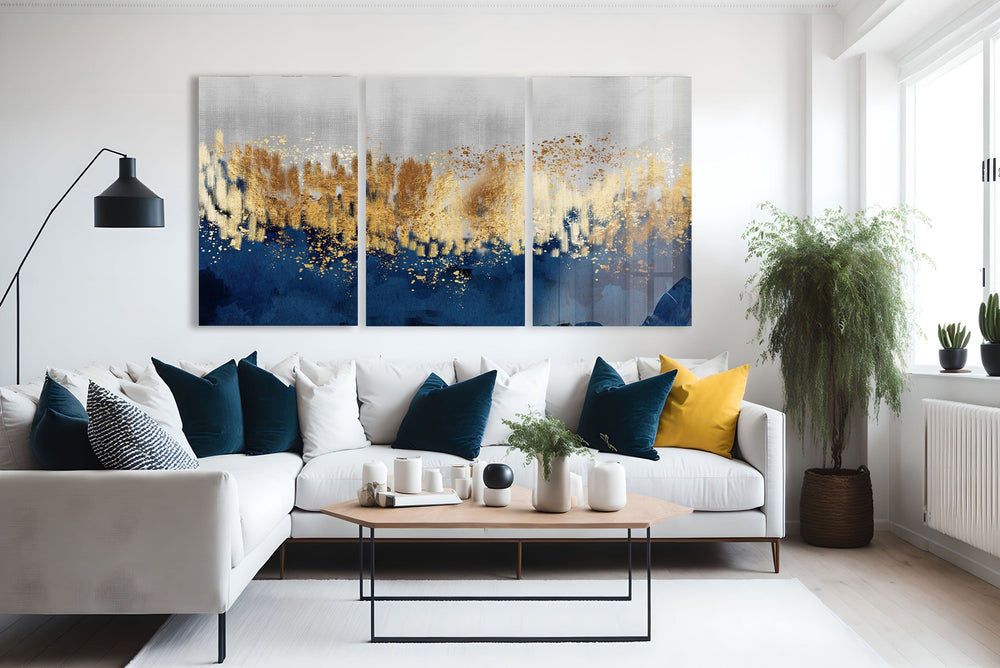 Artronauts Glass Print Golden & Blue Abstract - Trinity