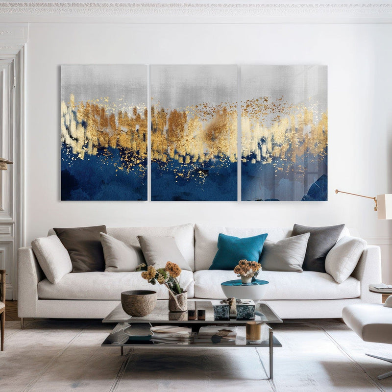 Artronauts Glass Print Golden & Blue Abstract - Trinity