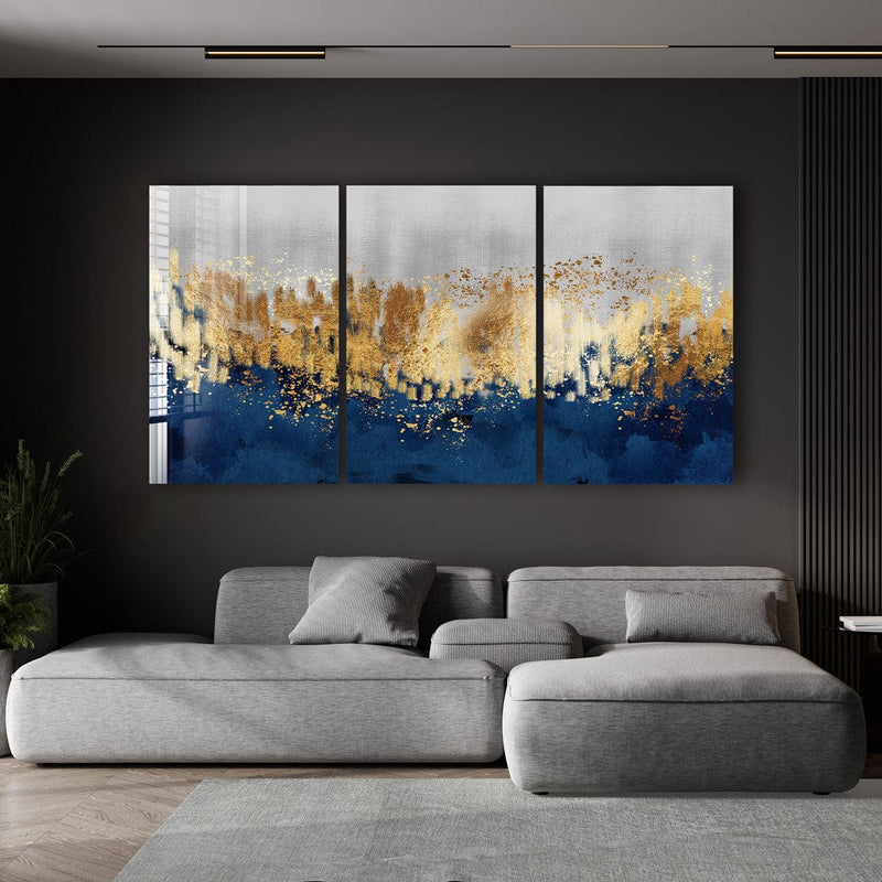 Artronauts Glass Print Golden & Blue Abstract - Trinity