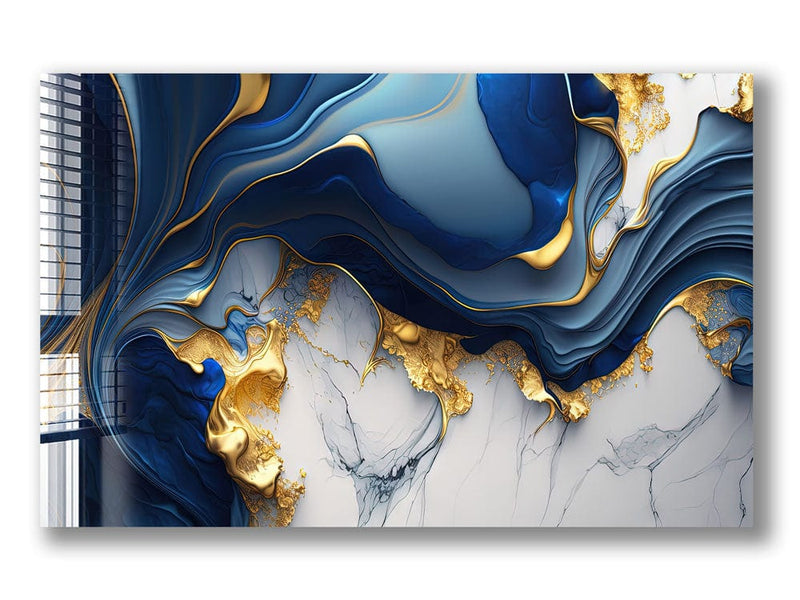 Artronauts Glass Print Golden & Blue Abstract