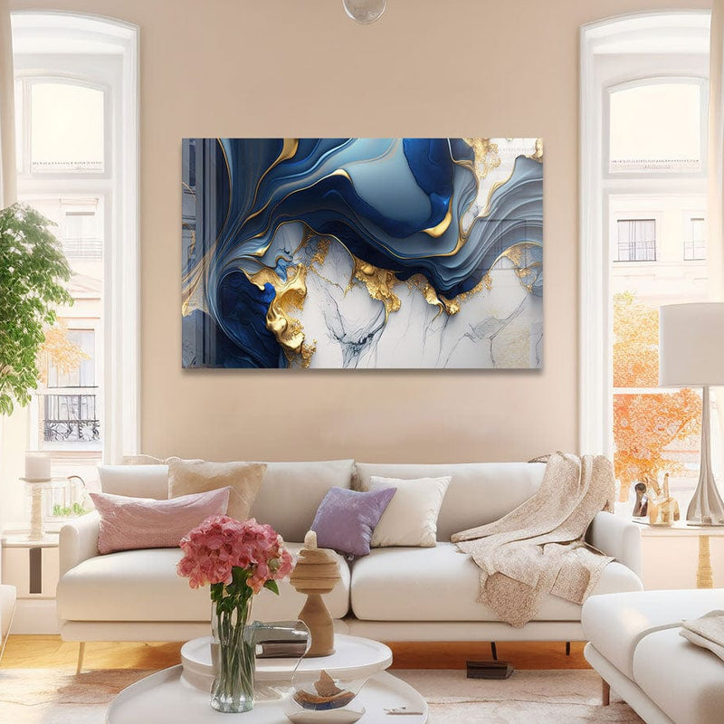 Artronauts Glass Print Golden & Blue Abstract