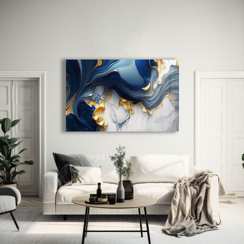 Artronauts Glass Print Golden & Blue Abstract