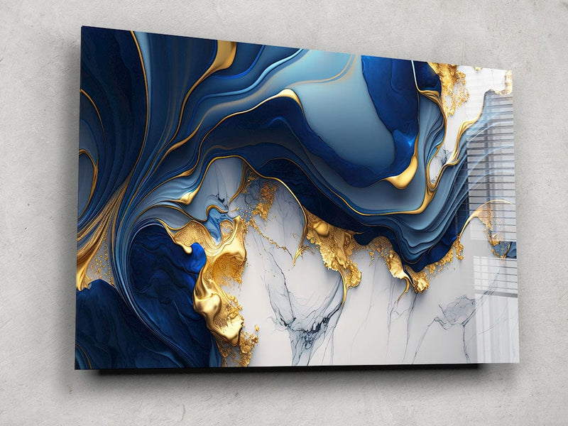 Artronauts Glass Print Golden & Blue Abstract