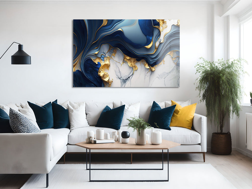 Artronauts Glass Print Golden & Blue Abstract