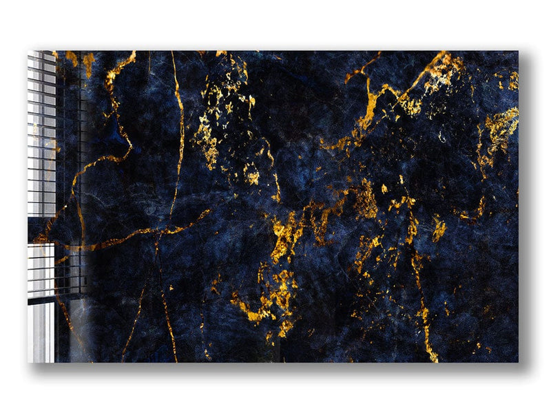 Artronauts Glass Print Golden & Navy Abstract