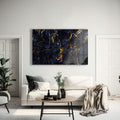 Artronauts Glass Print Golden & Navy Abstract