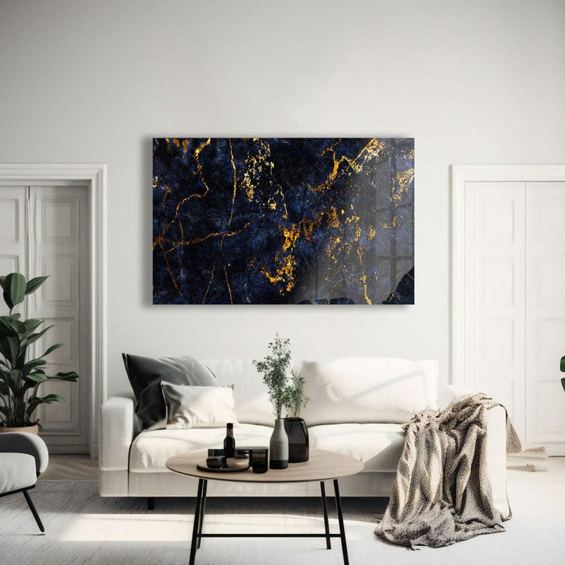 Artronauts Glass Print Golden & Navy Abstract