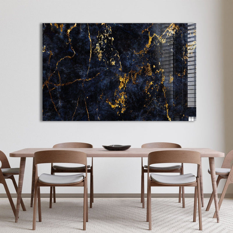 Artronauts Glass Print Golden & Navy Abstract