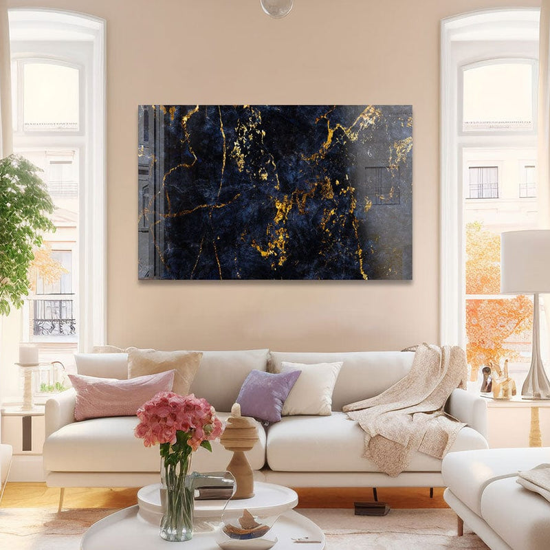Artronauts Glass Print Golden & Navy Abstract