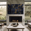 Artronauts Glass Print Golden & Navy Abstract