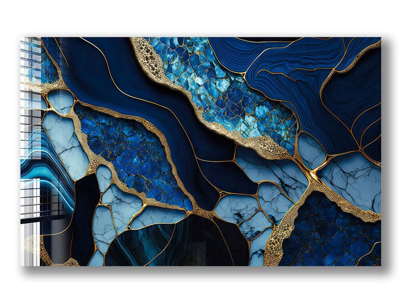 Artronauts Glass Print Golden Veined Blue Abstract