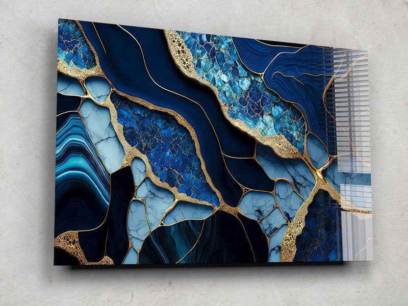 Artronauts Glass Print Golden Veined Blue Abstract