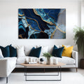 Artronauts Glass Print Golden Veined Blue Abstract