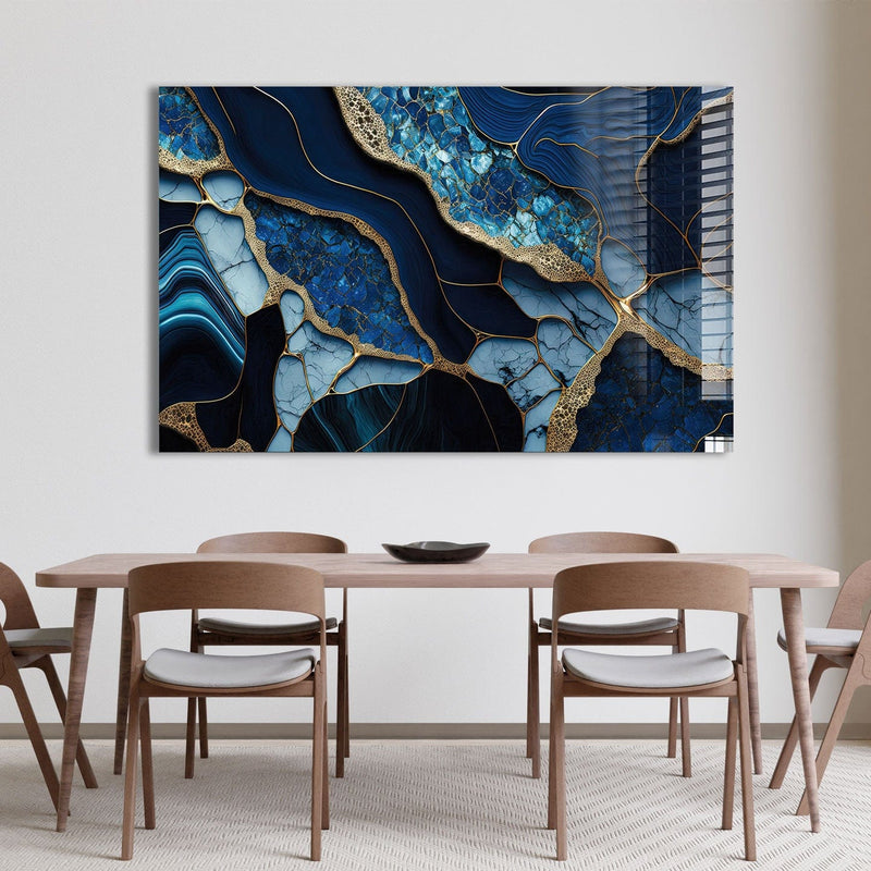 Artronauts Glass Print Golden Veined Blue Abstract