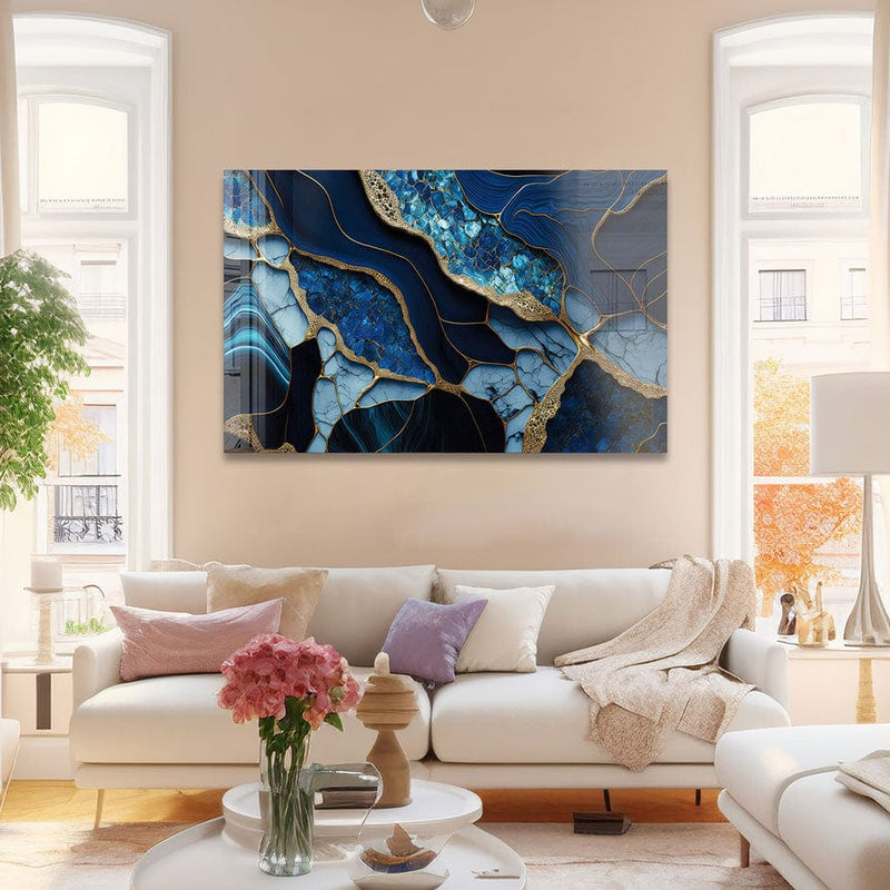 Artronauts Glass Print Golden Veined Blue Abstract
