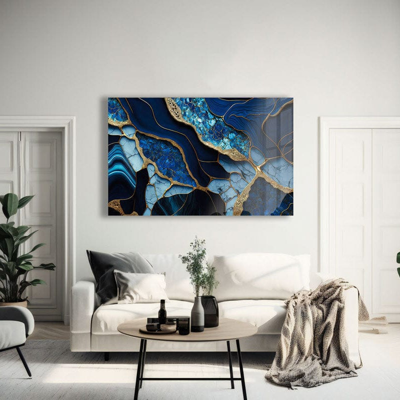 Artronauts Glass Print Golden Veined Blue Abstract