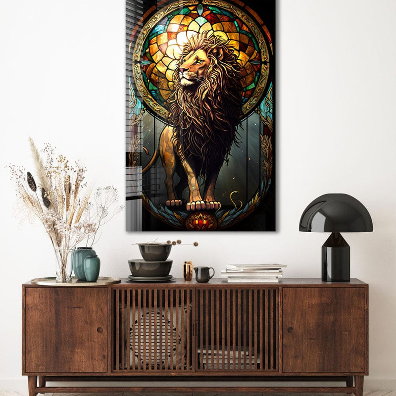 Artronauts Glass Print Lion Stained Glass Effect