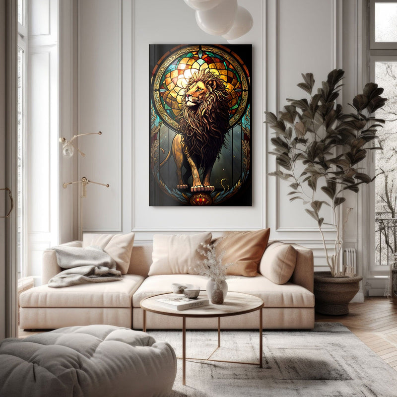 Artronauts Glass Print Lion Stained Glass Effect