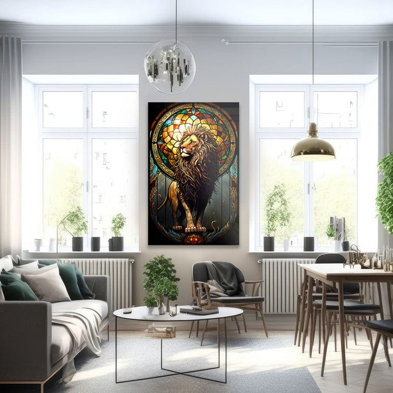 Artronauts Glass Print Lion Stained Glass Effect