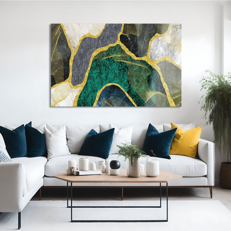 Artronauts Glass Print Green & Yellow Marble Design