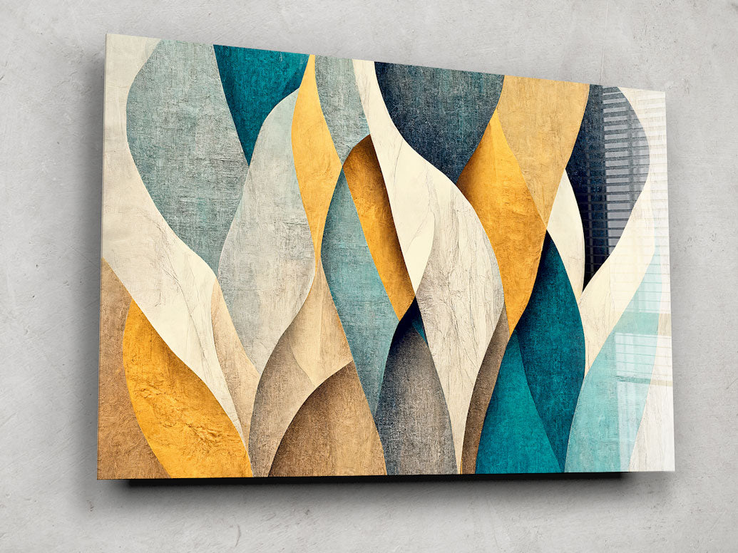 Blue & Yellow Abstract Patterns - Glass Wall Art