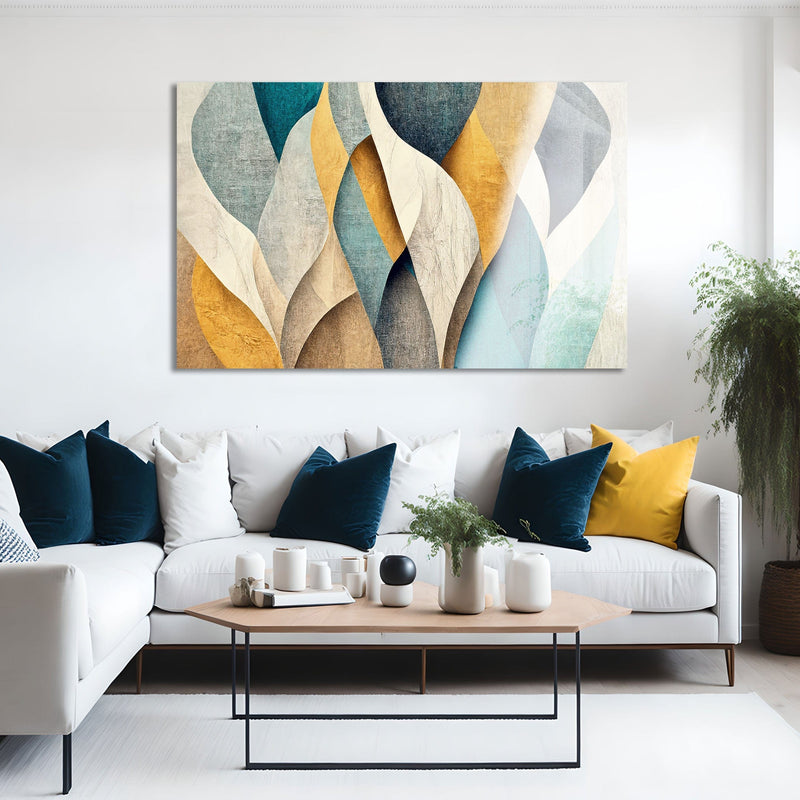 Artronauts Glass Print Blue & Yellow Abstract Patterns - Glass Wall Art