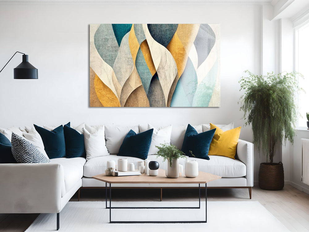 Artronauts Glass Print Blue & Yellow Abstract Patterns - Glass Wall Art