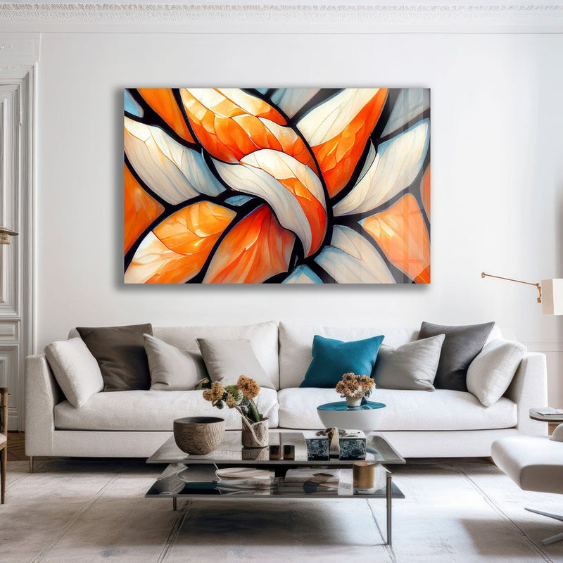 Artronauts Glass Print Orange & White Abstract