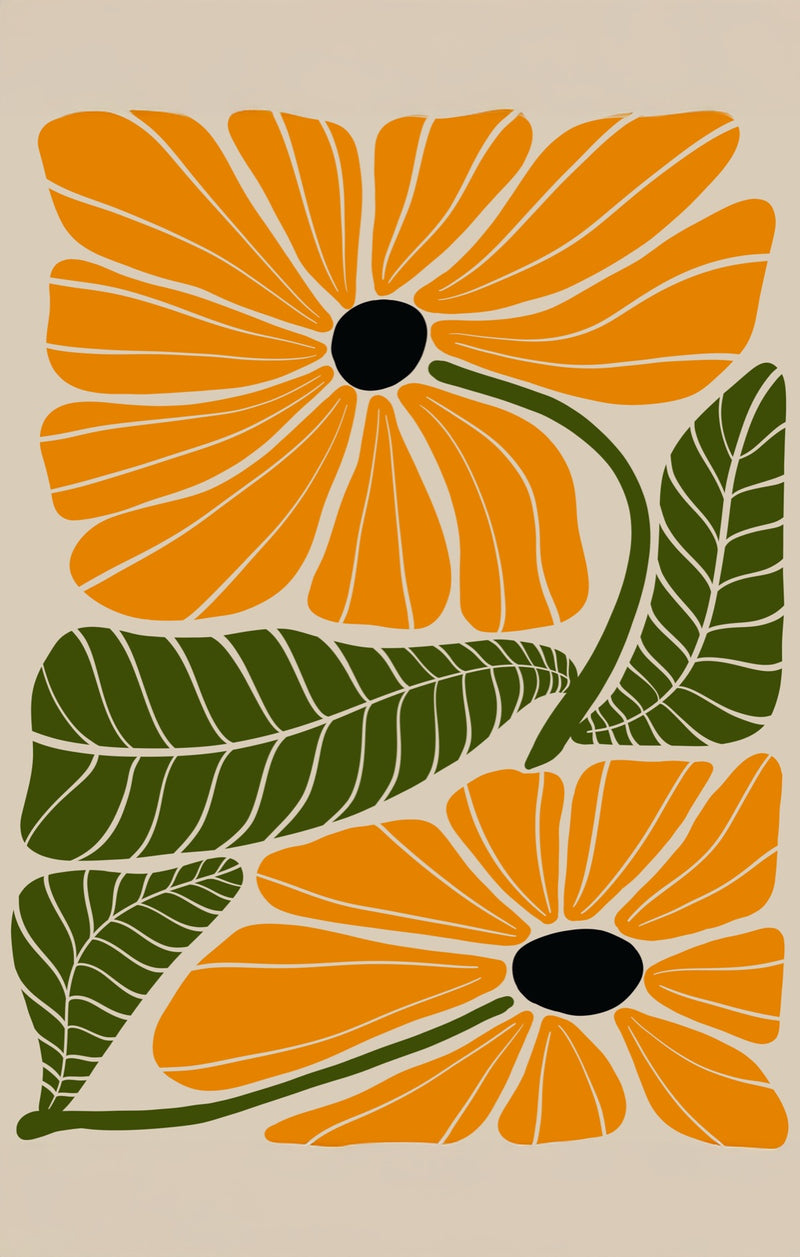 Amber Petal Duo– Bohemian Tempered Glass Wall Art