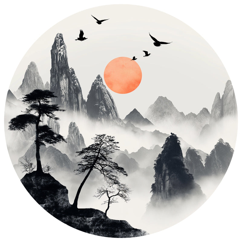 Japanese Mountains III - Rounded Glass Wall Art