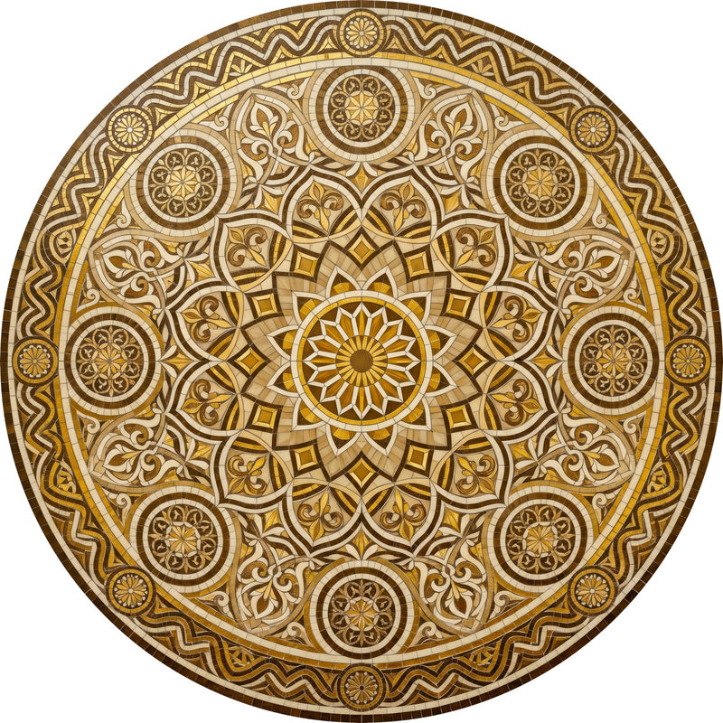 Golden Ivory Mandala Round Glass Wall Art