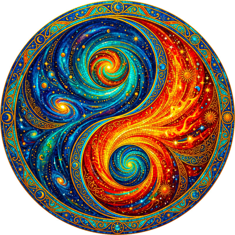 Cosmic Yin Yang Round Glass Wall Art